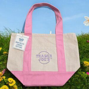 2026 Trader Joes Canvas Tote Bag Pastel Pink Reusable Grocery Book Sack Travel